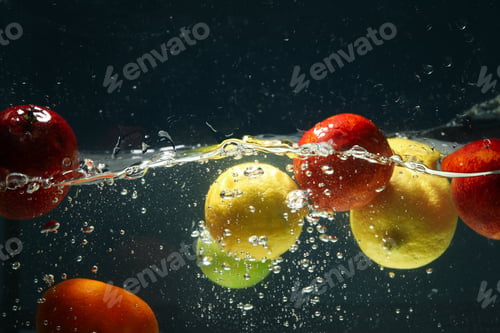 Preview: Concept of fresh summer fruits, fruits in water
