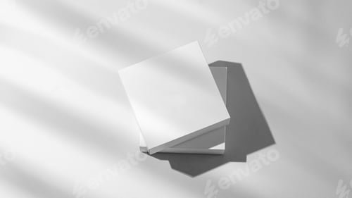 Preview: Modern empty podium for product. Minimal white box with shadows on a light background.