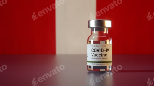 Preview: COVID-19 Vaccine Vial on Red and White Background