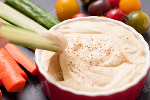 Preview: home made hummus with fresh vegetables