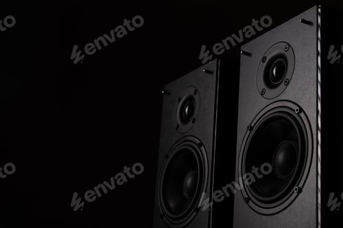 Preview: professional studio monitors with high sound quality, speaker system for music lovers on a black