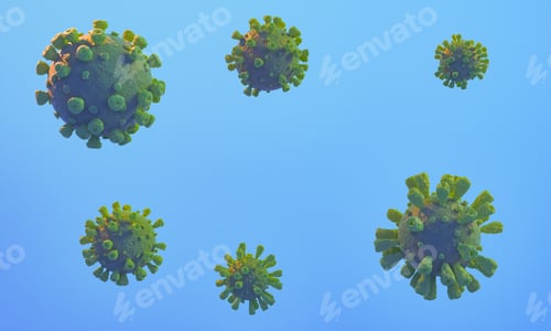 Preview: Green and Blue Viruses on Light Blue Background