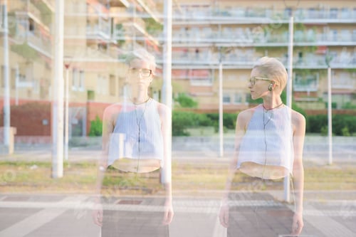 Preview: Double exposure portrait woman outdoor