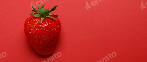Preview: Single fresh tasty strawberry on red background
