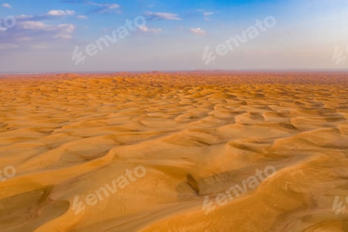 Preview: Desert Safari with sand dune. Natural landscape background at sunset time.