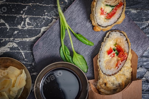 Preview: Still Life. Japanese Cuisine- Roll In A Package. Flat Lay