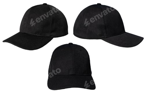 Preview: Set of Blank black baseball cap isolated on white background. Template Mock up