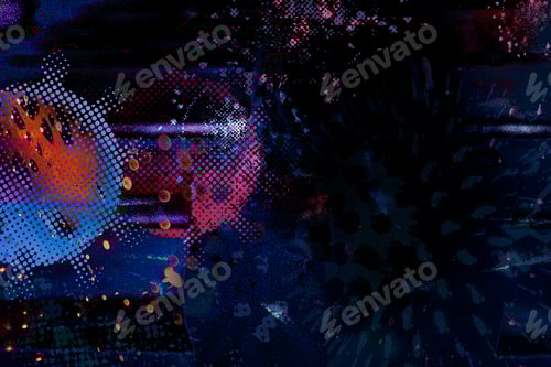 Preview: Red and blue halftone coronavirus remix illustration with design space