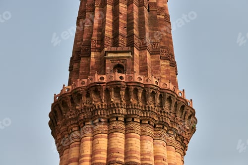 Preview: Close up view of Qutb Minar minaret tower part Qutb complex in South Delhi India red sandstone tower