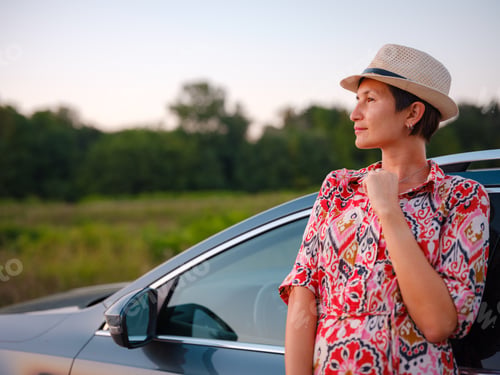 Preview: Traveler woman drives car through scenic countryside of Croatia