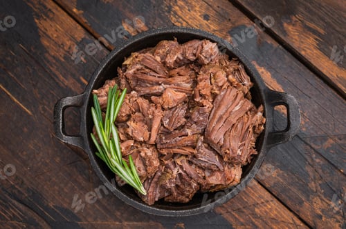 Preview: Savory wild venison ragout slowcooked and tender with rosemary aromatics presented