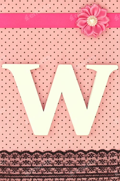 Preview: Wooden letter W on polka dots background