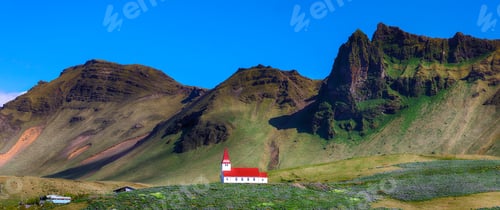 Preview: Gorgeous view of Vikurkirkja christian church in front of mouintaine