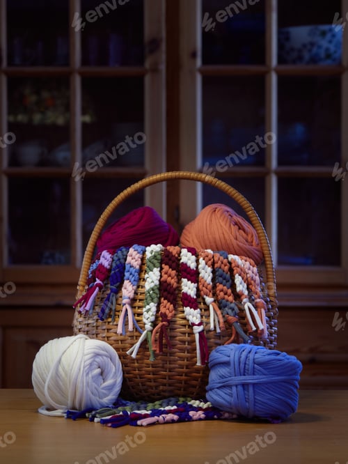 Preview: Basket with colorful handicrafts.