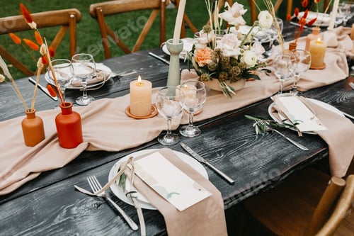 Preview: Rustic style wedding desk, decoration and setting