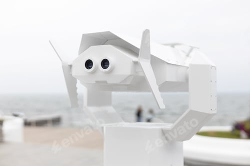 Preview: Binoculars telescope on observation deck for tourist viewing sea attractions