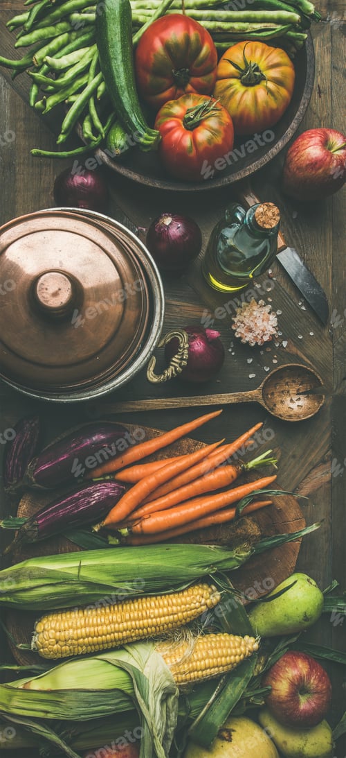 Preview: Autumn healthy ingredients for Thanksgiving day dinner preparation, top view