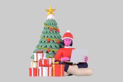 Preview: Christmas girl with laptop and gifts