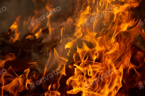 Preview: Flames of fire with smoke on a black background
