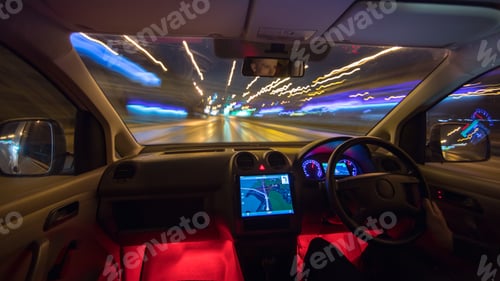 Preview: The man drive on the highway. Evening night time. Left side traffic