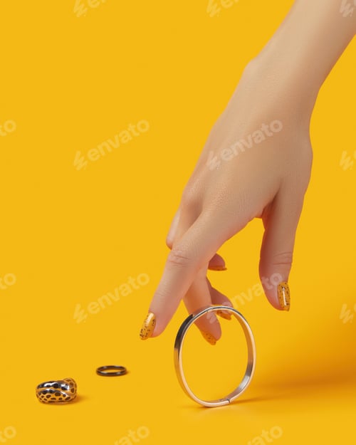 Preview: Womans hand with jewelry accessories over orange background