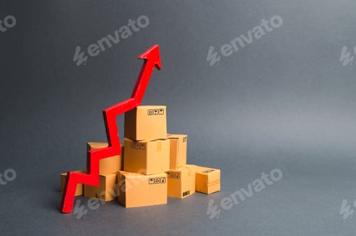 Preview: A pile of cardboard boxes and a green up arrow