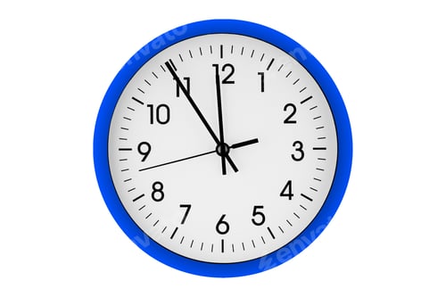 Preview: Blue watch, wall clock 11 hours 45 minutes on isolated or white background