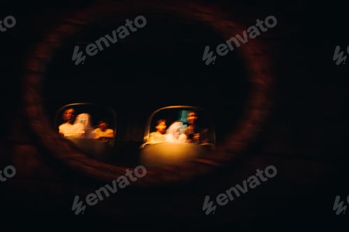 Preview: Ghost in reflection in the dark ride at the amusement park