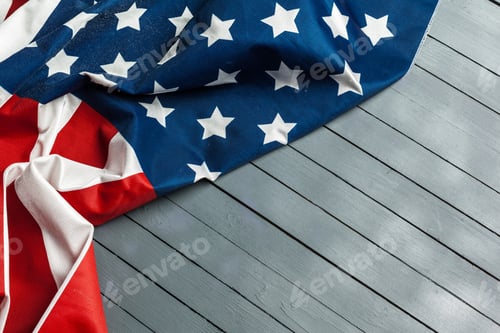 Preview: American Flag on Wooden Plank Background for Design