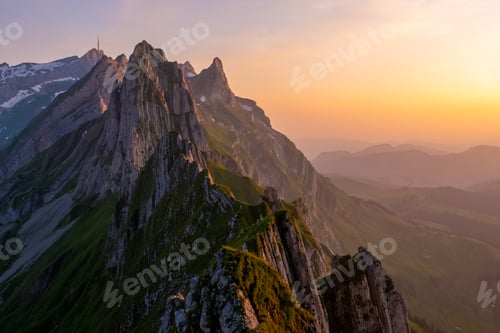 Preview: Schaeffler mountain ridge swiss Alpstein, Appenzell Switzerland, a ridge of the majestic Schaeffler