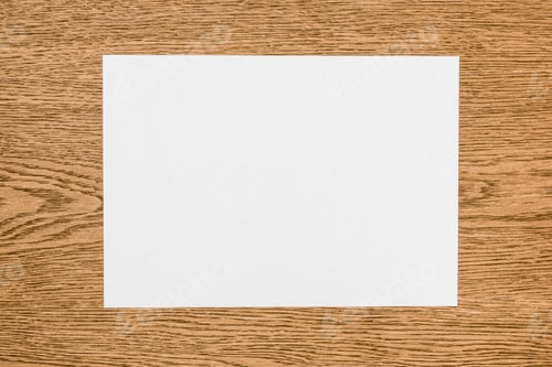 Preview: elevated view of empty white paper on wooden table