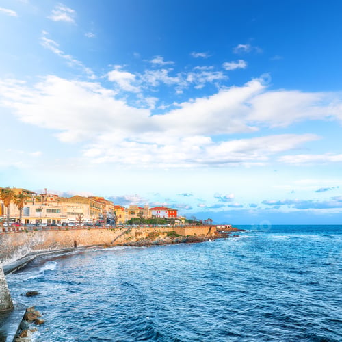 Preview: Amazing evening cityscape of historical part of Alghero town.
