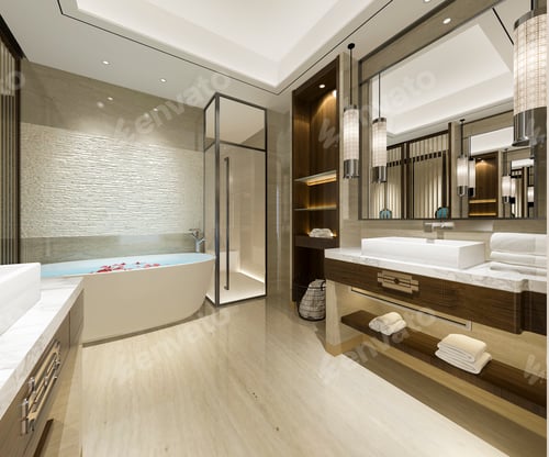 Preview: 3d rendering modern bathroom with luxury tile decor