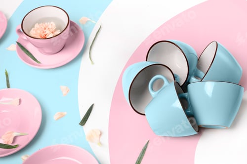Preview: Blue and pink cups on abstract background