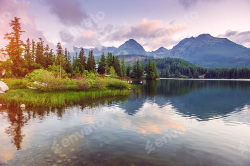 Preview: Majestic mountain lake in National Park High Tatra. Strbske pleso, Slovakia, Europe.