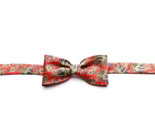 Preview: Red Paisley Patterned Bow Tie on White Background