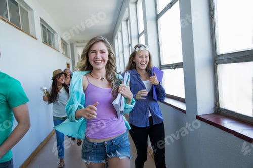Preview: Students running down hallway, laughing