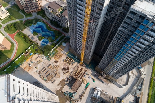 Preview: Aerial view of multistory apartment construction site in China