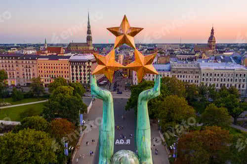 Preview: Amazing Aerial View of the Statue of Liberty Milda in Riga, Latv