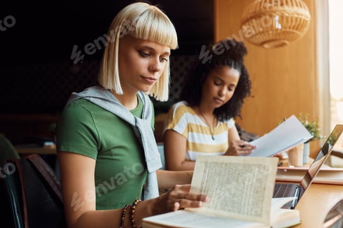 Preview: University student and her friend learning in a cafe.