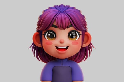 Preview: Smiling Chibi Korean Girl With Purple Hair