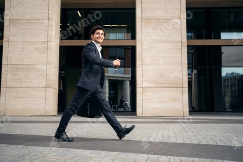 Preview: confident male manager businessman, goes to the office makes a startup
