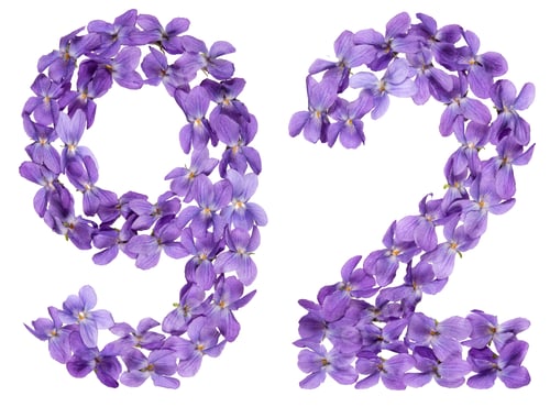 Preview: Arabic numeral 92, ninety two, from flowers of viola, isolated on white background