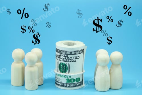 Preview: wooden figure with profit icon. investment concept
