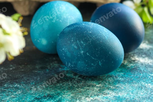 Preview: Easter Eggs Tasty Treat Festive Table Snack Rustic Healthy Meal Top View Copy Space For Text Food