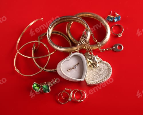 Preview: gold jewelry, ring, bracelets and pendants for gift valentine's day