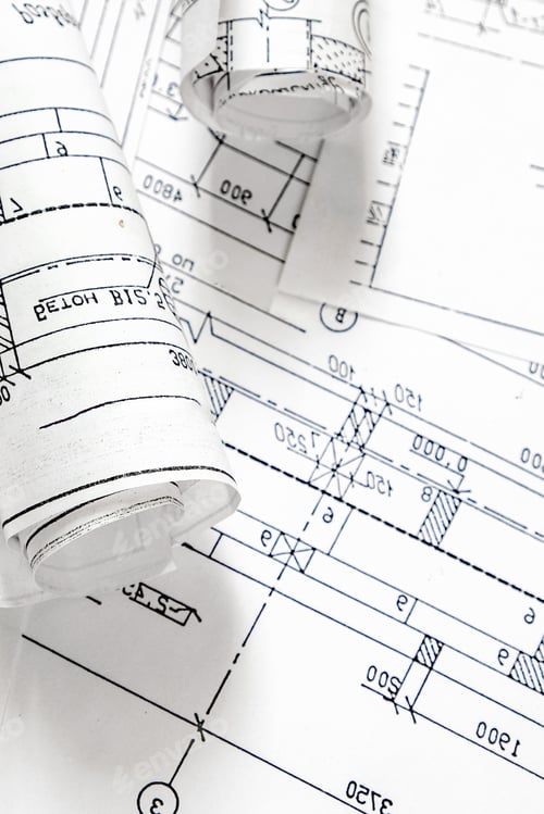 Preview: architect design working drawing sketch plans blueprints and making architectural construction model