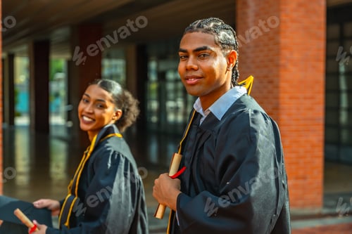 Preview: Diverse students graduating university, holding diplomas, celebrating success