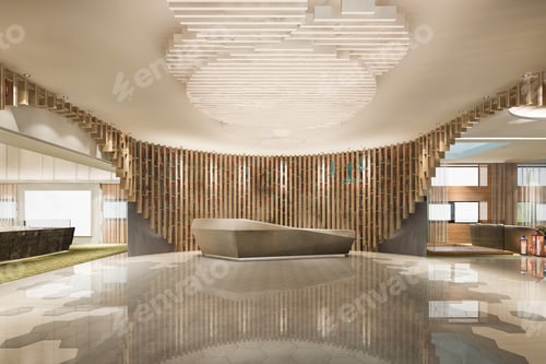 Preview: 3d rendering modern luxury hotel and office reception and meeting lounge