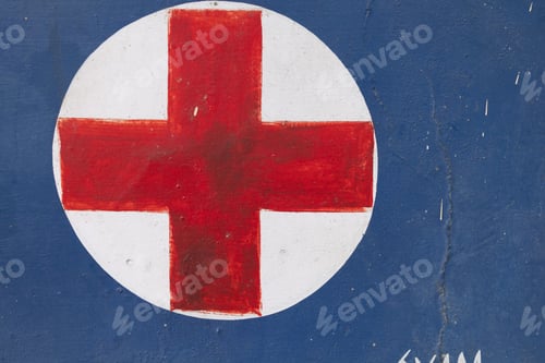 Preview: First aid kit stamp on army green texture